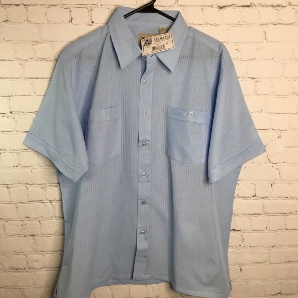 New with tags Vintage Haband Button‎ Up Shirt Men Size XL Blue Short Sleeve